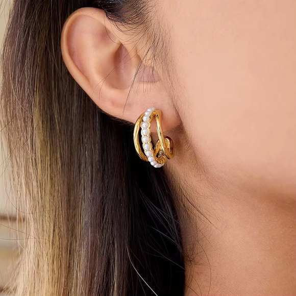 SahrzJewellery Jewelry - 18K Gold Plated Pearl Hoop Earrings